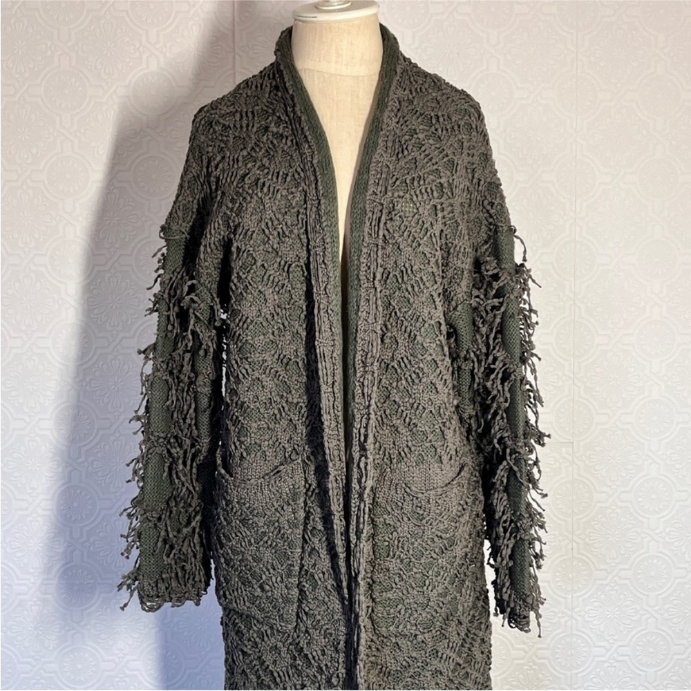 Fringed Knit Open Cardigan Sweater